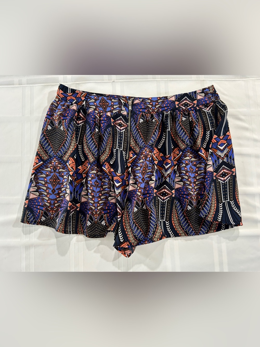 Forever 21 Navy, Purple & Coral Printed Circle Skirt